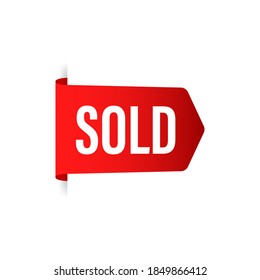 Red ribbon Sold on white background. Sold ribbon for banner design. Vector stock illustration.