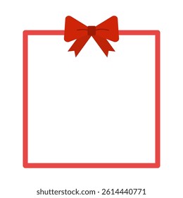 Red ribbon square border frame template. Holiday celebration, gift, anniversary concepts. Flat decorative vector design isolated illustration.