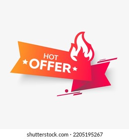 Red ribbon with a stopwatch on a white background. Sticker. Text. Hot offer. Vector illustration.