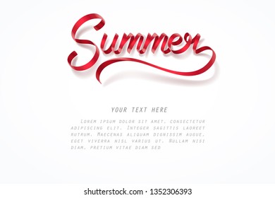 Red ribbon of Summer calligraphy hand lettering, vector art and illustration.