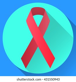 Red ribbon. Symbol. Aids day. Isolated on blue background