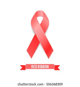 Red Ribbon - symbol awareness pandemic AIDS / HIV. 1st December World Aids Day. Vector illustration red ribbon.
