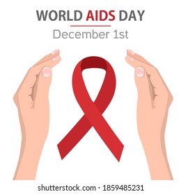 The red ribbon is a symbol of World AIDS Day. Help for the sick. Vector illustration