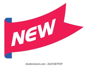 Marca de fita vermelha com mensagem "New" e "Open Now", ideal para promoções, lançamentos e anúncios.