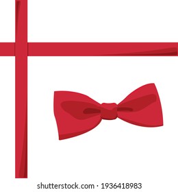 Red ribbon tape or necktie in flat style for celebrations isolated