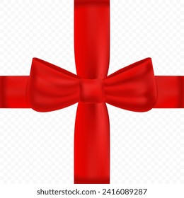 Red ribbon template isolated on transparent background. 3D vector holiday element.