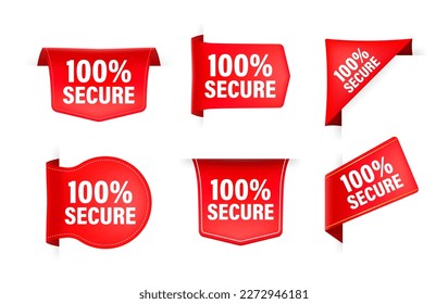 Red ribbon with text 100 percent secure. Banner ribbon label 100 percent secure