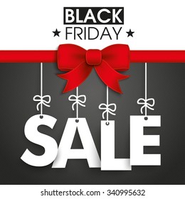 Red ribbon with text black friday and sale. Eps 10 vector file.