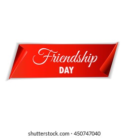Red ribbon with text Happy Friendship. Vector illustration