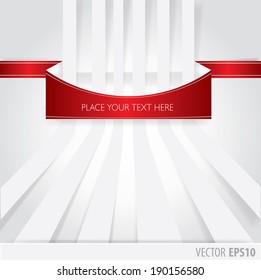 The Red ribbon with text and white stripes as background