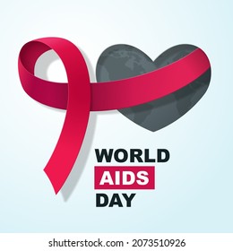 Red ribbon that comes out of the hole of the heart forming the AIDS symbol, World AIDS Day Illustration.