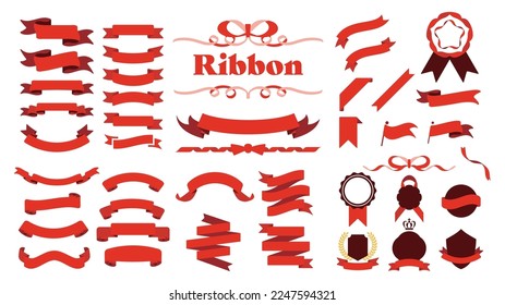 Red ribbon. This is a set of material for title headings. It can be used in various forms for decoration and award expressions.
