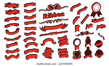 Red ribbon. This is a set of material for title headings. It can be used in various forms for decoration and award expressions.