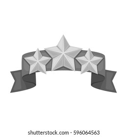 Red ribbon with three stars.Reward a police officer for detention of the criminal.Awards and trophies single icon in monochrome style vector symbol stock illustration.