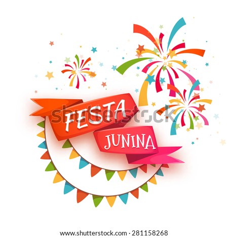 Red ribbon with title for Brazil june party. Vector illustration.