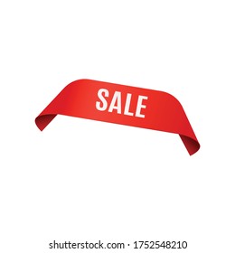 Red ribbon for top right corner banner with word Sale isolated on white background - discount promotion sign or label with text template, realistic vector illustration.