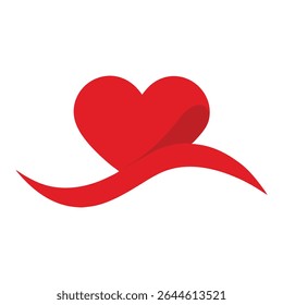 Red Ribbon Tracing Heart on Soft White Fabric