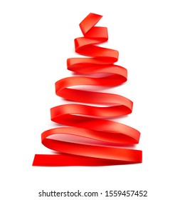 Red ribbon tree. Vector illustration isolated on white background. Ready for your design. Can be used for greeting card, holidays, gifts and etc. EPS10.