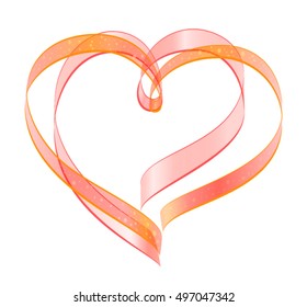 Red ribbon two heart shape symbol of love. Isolated on white vector illustration