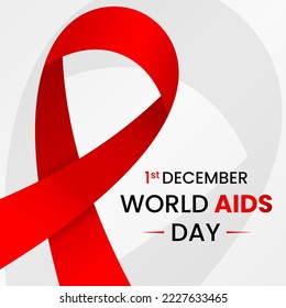 red ribbon, typography and white background. simple and minimal design. use for world aids day greeting