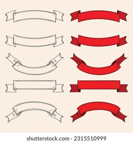 red ribbon vector, ribbon banner, ribbon set, illustration design