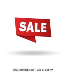 Red ribbon vector banner with the word "SALE" in bold white letters. Modern promotional tag for marketing and advertising.