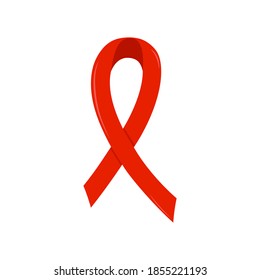 Red ribbon vector flat illustration. AIDS awareness symbol. Support people with HIV. 