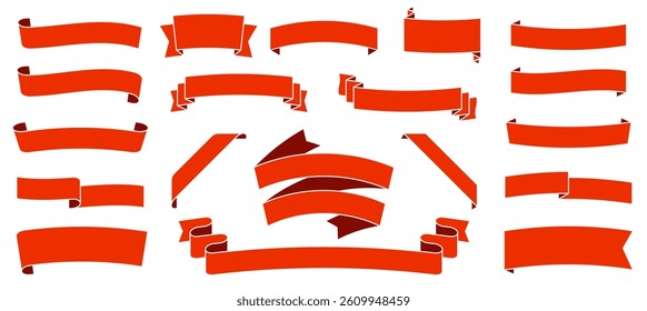 Red ribbon vector illustration set. Scrolling ribbon frame with simple copy space.