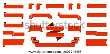 Red ribbon vector illustration set. Scrolling ribbon frame with simple copy space.