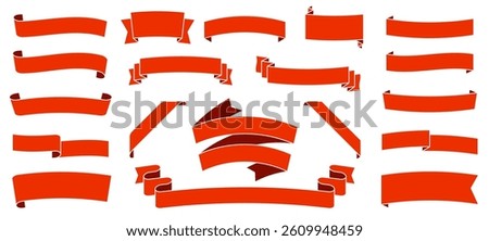 Red ribbon vector illustration set. Scrolling ribbon frame with simple copy space.