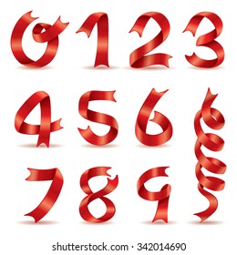 Red Ribbon Vector Number 0-9