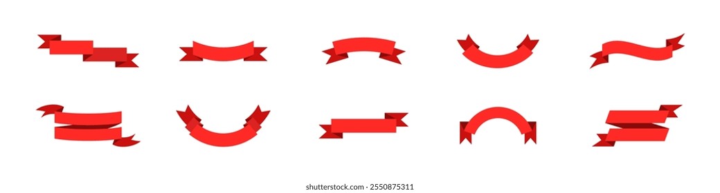 Red ribbon vector set. Red ribbons. Ribbon vector illustration