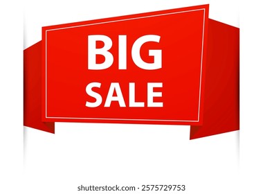 Red ribbon waving prominently, featuring bold Big Sale text, promoting significant discounts on various products and services, enhancing marketing strategies for businesses and retail environments