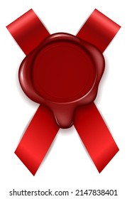 Red ribbon wax sealed. Realistic certificate decor