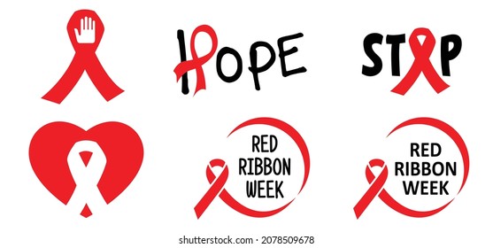 Red Ribbon Week Is An Alcohol, Tobacco, And Other Drug And Violence Prevention Awareness Campaign Observed Annually In October In The United States. Vector Icon Or Pictogram. Concept Symbol