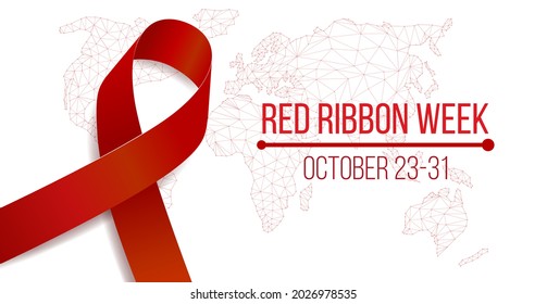 Red ribbon week concept. Banner with red ribbon awareness and text. Vector illustration. 