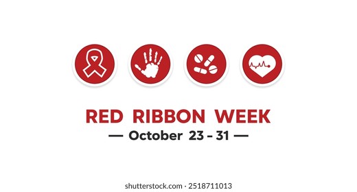 Red Ribbon Week. Ribbon, hand. Drugs and heart. Great for cards, banners, posters, social media and more. White background.