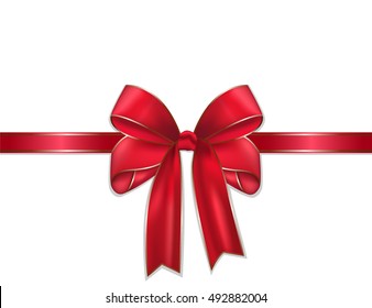 Red ribbon whit Bow isolate on white background. vector illustration EPS10