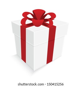 red ribbon and white gift box isolated
