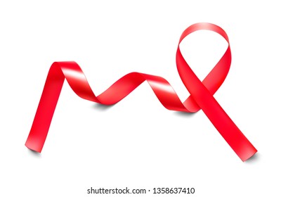 Red ribbon. Word aids day. Vector illustration isolated on white background. Ready for your design. EPS10.	