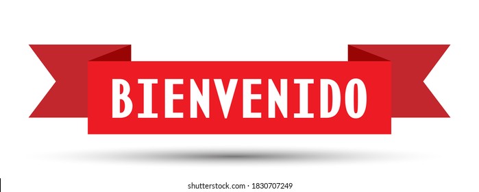 Red ribbon with the words Welcome to Spanish for a banner, stickers and labels. Vector template for a welcome banner.