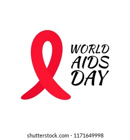 Red ribbon to World AIDS Day. Bright Cancer Awareness month medical banner to 1st December. Aids Awareness icon design for poster, banner, t-shirt. Vector illustration isolated on white background.