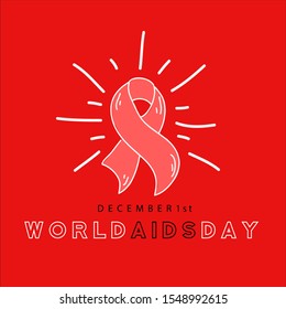 red ribbon. world aids day 1st december. hiv aids awarness icon design for banner, poster, t-shirt. vector illustration on red background.