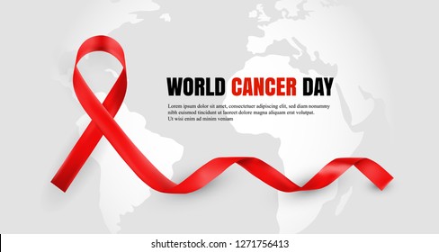 Red ribbon as world cancer day symbol with text sample. Vector illustration of anti-cancer campaign