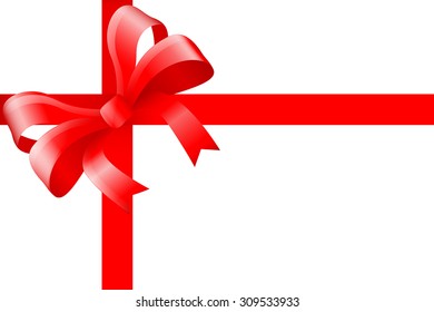 Red ribbon wrapping with ribbon bow. Vector Illustration isolated on white background. 