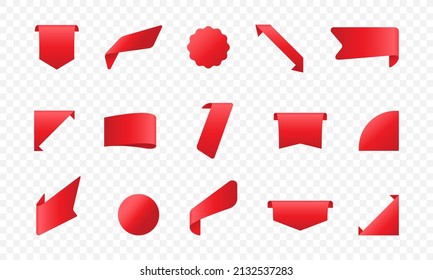 Red ribbons badges vector set. Realistic banners and price tags isolated on transparent background. Vector EPS 10