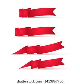 Red ribbons banners. Set of advertising signs.