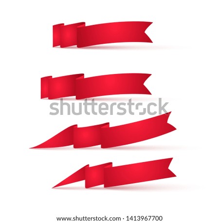 Red ribbons banners. Set of advertising signs.