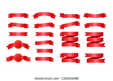 Red ribbons banners. Set of ribbons. Vector stock illustration.