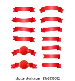 Red ribbons banners. Set of ribbons. Vector stock illustration.